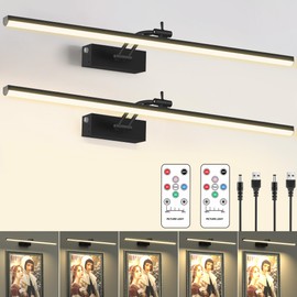 23.6 Inch Picture Light for Wall, 2 Pack 6400mAh Rechargeable Battery Operated Picture Lights, Cordless with Remote Gallery Light for Wall Pictures, Paintings, Artwork, Poster, Dartboards (Black)