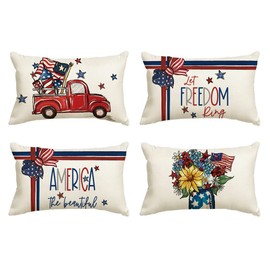 AVOIN colorlife America The Beautiful Let Freedom Ring Throw Pillow Covers, 12 x 20 Inch Freedom 4th of July Independence Memorial Day Patriotic Cushion Case for Sofa Couch Set of 4
