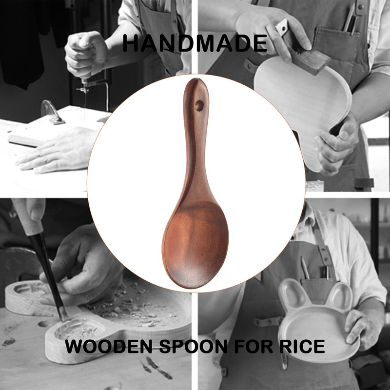 Tuperoymse Teak Wood Spoon Natural Solid Wood Rice Spoon Wooden