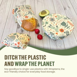 Wrapterra Beeswax Wraps for Food - Reusable & Moldable Bees Wax Covers for Bowls, Fruits, Cheese - Natural Food Storage Alternative to Aluminum Foil & Plastic Wrapping - Small, Medium, Large - 3-Pack