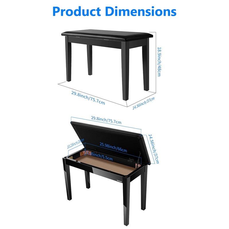 Neewer® Wooden Duet Piano Bench with Padded Leather Cushion for