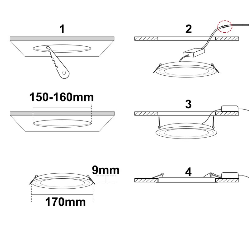 YULIN SUN 12W Round LED Ceiling Light Recessed Flat Panel