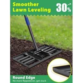 Lawn Leveling Rake, 17x10 Lawn Leveler Garden Tool, Heavy Duty Lawn Level Rake with Easy Use Round Edge, 5 FT Adjustable Long Handle, Ground Leveling Yard Tool for Smooth Garss Soil Sand Dirt Surfaces