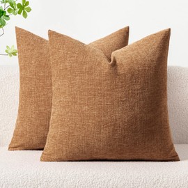 MIULEE Pack of 2 Brown Throw Pillow Covers 18x18 Inch Soft Chenille Pillow Covers for Sofa Living Room Couch Solid Dyed Cases