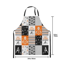 Homewish Hockey Cooking Apron for Waitress Waiter, Hockey Player Ball Gaming Kitchen Apron for Chef, Black Orange