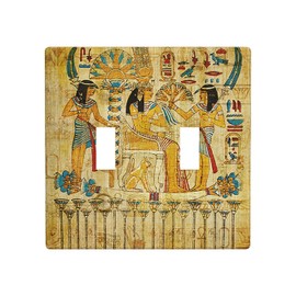 Moslion Egyptian Art Painting Double Toggle Wall Plate Brown Vintage African Bohemian Man 2-Gang Light Plug Protector Device Mount Cover Living Room Bedroom