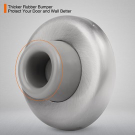 KOVOSCH 5 Pack Concave Wall Door Bumper Stop Brushed Satin Nickel – 2-1/2” Outside Diameter Stainless Steel Cover with 1-1/8” Gray Rubber Bumper – Easy to Install with Screw