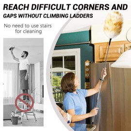 NEWONG Extendable Lambswool Duster 30-55inch with Aluminium Alloy Handle, Natural Feather Duster for Cleaning Fans, Ceiling, Bookshelevs,Cars, for Home&Office