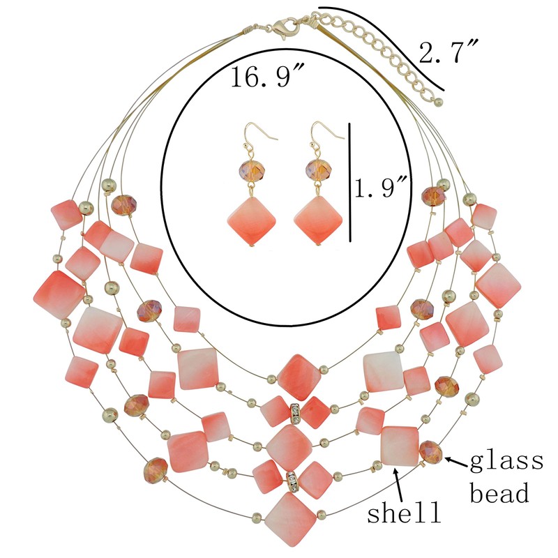 Coiris 5 Layer Illusion Wire Gradient Color Shell Beaded Statement
