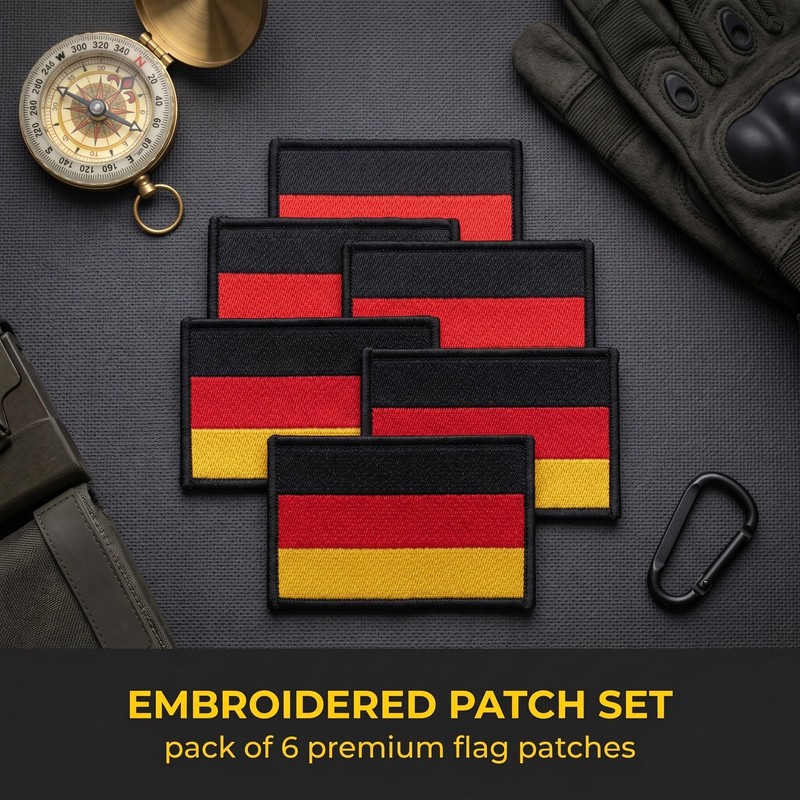 Pack of 6 Mini Germany Flag Patches, 8 x 5