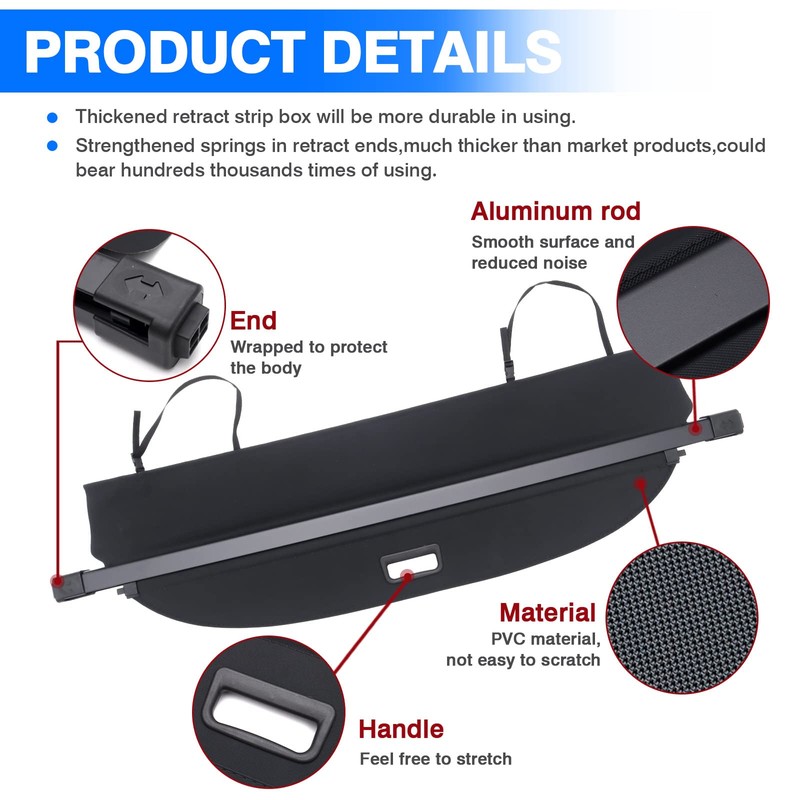Powerty Cargo Cover for 2015-2024 Nissan Murano 2.5L/3.5L Retractable Trunk
