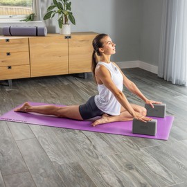 Core Balance Yoga Blocks Double Pack & Free Yoga Strap, 2 Pieces EVA Foam Blocks, Robust & Lightweight, Cotton Straps with Innovative D-Ring Closure, Ideal for Pilates, 5 Different Colours