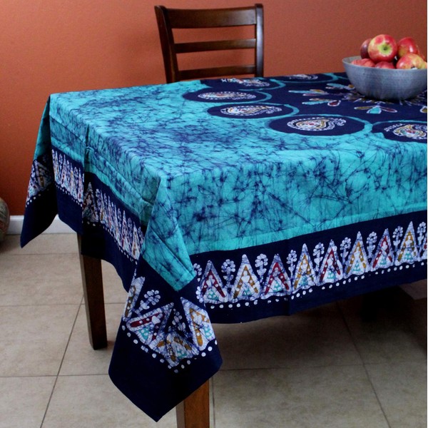 Homestead Authentic Batik Tablecloth-60 x 90"-Emerald Green