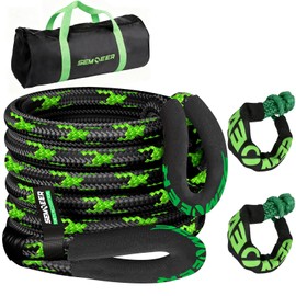 Kinetic Recovery Rope, 1" x 30ft 48500LBS, Kinetic Rope Recovery Kit with 2 Soft Shackles, Heavy Duty Offroad Snatch Strap, 35% High Elasticity Tow Ropes for Trucks SUV UTV, Black & Green Mixed