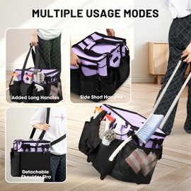 LOEUO 3-in-1 Portable Cleaning Supply Caddy, Detachable Dividers Cleaning Caddy with Wheels, Cleaning Bags for Housekeepers Cleaning Supplies Caddy Organizer