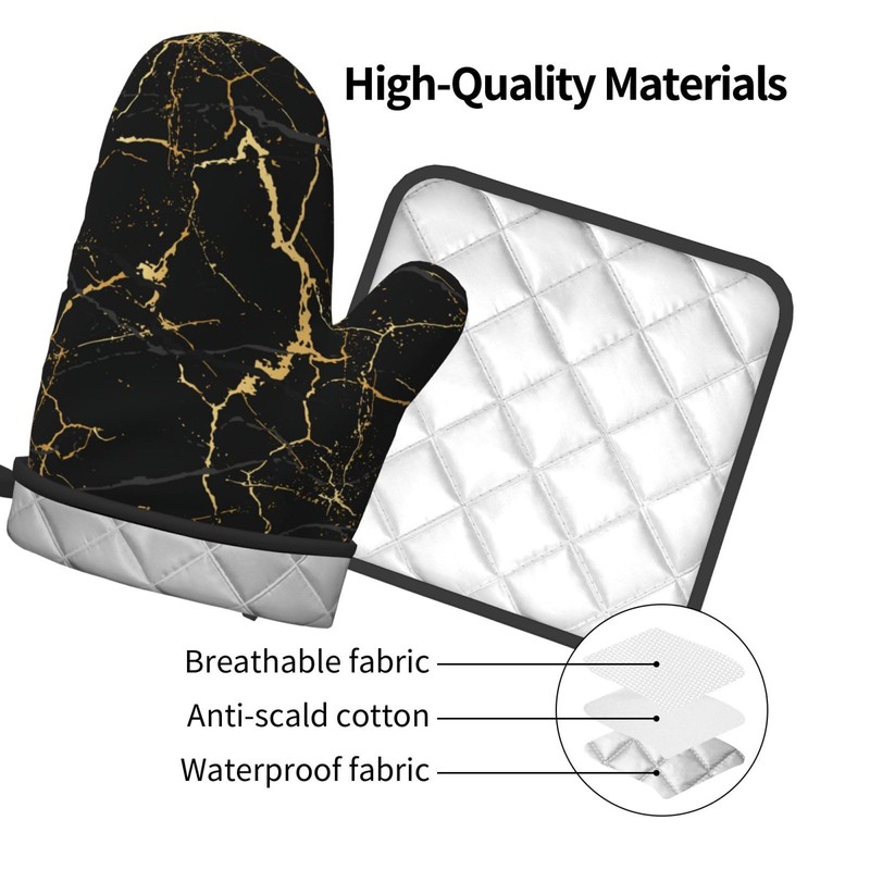 Lukbfall Black Marble Texture Oven Mitts and Pot Holders 2