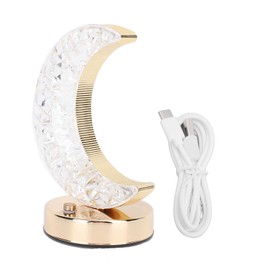 Bedside Table Lamp Crystal Moon Shape Cordless Rechargeable Long Touch Stepless Dimming 3 Color Modes Nursery Night Light