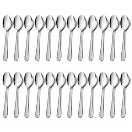HaWare Coffee Spoons, 24 Pieces, Stainless Steel Tea Spoon, Dessert Spoon Set, Small Spoon for Home/Restaurant/Hotel, Highly Polished & Dishwasher Safe - 15 cm (Hammered Handle)