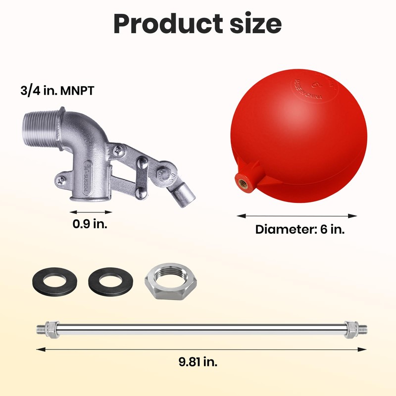 3/4 Inch Stainless Steel Float Valve for Water Tank, Heavy-Duty