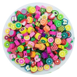 ANSGGB 200pcs Fruit Polymer Clay Beads, Mixed Fruits Charm Spacer Beads for DIY Bracelet Necklace Jewelry Making