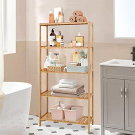 kinbor 5-Tier Bamboo Free Standing Storage Rack Shelf Multifunctiona