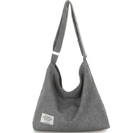 ZhengYue Hobo Bag for Women, Canvas Crossbody Totes Beach Bag Simple Shoulder Bag Ladies Large Cotton Tote Handbag Girls Shopping Bag for Travel Daily Use Grey