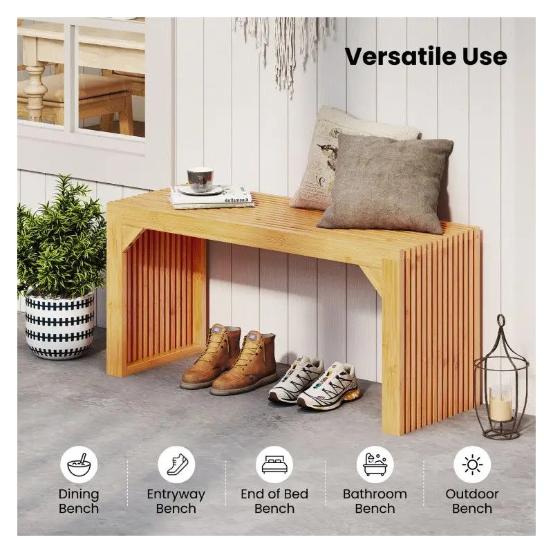 Solid Bamboo Dining and Entryway Bench Indoor and Outdoor Patio