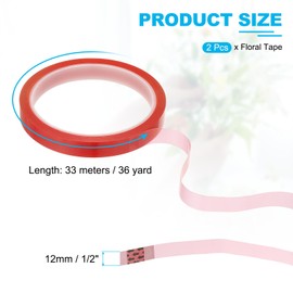PATIKIL Floral Tapes 1/2" x 36 Yard / 12mm x 36m, 2pcs PET Waterproof Florist Tape Flower Wrap Tape for Bouquet Stem Flowers Arrangements Making Craft Wedding, Red