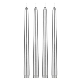 Mega Candles 4 pcs Unscented Silver Taper Candle, Hand Poured Wax Candles 10 Inch x 7/8 Inch, Home Décor, Wedding Receptions, Baby Showers, Birthdays, Celebrations, Party Favors & More