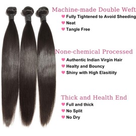 ManeMajesty 12A Straight Human Hair Bundles 3 Pcs 16 Inch 100% Real Human Hair Extension Quick Weave Indian Bundles for Black Women Natural Color
