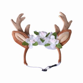 LERTREEUK Adjustable Christmas Pet Deer Antlers Headbands Dog Reindeer Head Band Elk Headwear Cosplay Costume for Cat Puppy Pet (Floral, M)