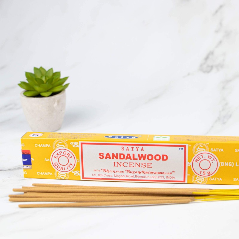 15g Satya Sandalwood Incense Sticks, Box of 12 Packets