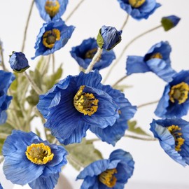 JINWOE Dark Blue Fake Poppy Stems Flowers for Decoration,6pcs Lifelike Silk Poppy Bouquet for Kitchen Wedding Home Table Cemetery Indoor Outdoor Arrangement