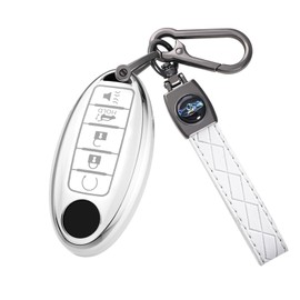 Key Fob Cover for Nissan Soft TPU Car Smart Keys Case Accessories Fit for Nissan Altima Sentra Rogue Pathfinder Murano Armada Maxima Versa 5 Buttons Car Keys Case Shell(White)