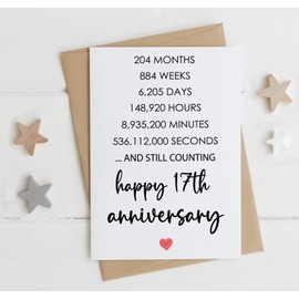 Happy 17th Anniversary Card, Valentines Day Card, 17 Years Together Anniversary, Wedding Anniversary Card Gifts, Idea For Her, Wife, Him, Husband, Boyfriend, Girlfriend