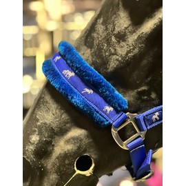 Equipride Horse Print Fur Padded Nylon Headcollars with Lead Rope Royal Blue (Pony)