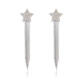 T-ztoss Zirconia Crystal Statement Tassel Dangle Earrings Silver Tone Rhinestone Dangling Chain Tassel Dangle Earring for Women(Star tassel earrings)