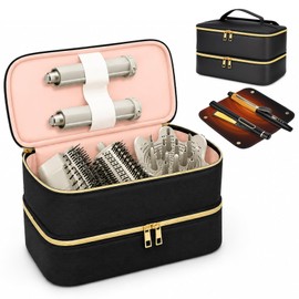 ahzske Hair Tools Travel Bag with Heat Resistant Mat for Shark Flex Style, Waterproof PU Leather Double Layer Hair Travel Case for Flat Irons, Straighteners, Curling Iron, Haircare Accessories Black