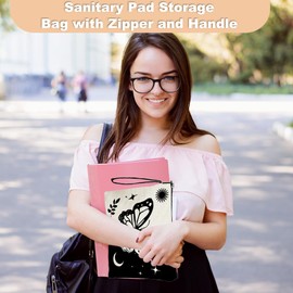 Tampon aufbewahrung, große Kapazität Schmetterling Schwarz Weiß Weiche Sanitäre Taschen Multifunktionale kosmetische Tasche mit Reißverschluss und Griff für Frauen Teen Girls