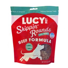 Lucy Pet Skippin' Rounds Beef Formula Dog Treats; Crunchy, Meaty Baked Treats, 8oz Bag