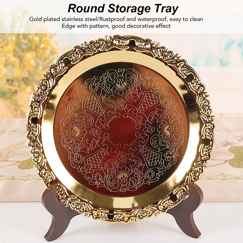 Round Decorative Dinner Plate Stainless Steel Storage Tray for Jewelry