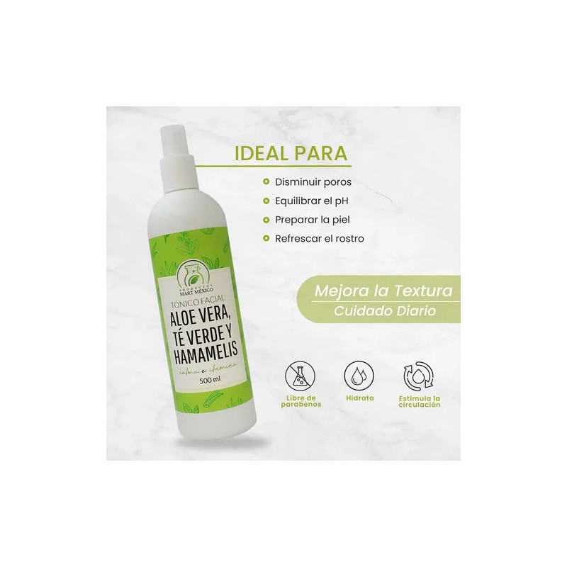 Tónico Facial De Aloe Vera,té Verde & Hamamelis (500ml)6pack