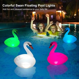 Floating Pool Lights Solar 2PK, Waterproof Inflatable Swan Pool Lights, Glow in The Dark Color Changing LED Pool Floating Swan Light for Backyard Spa Patio Wedding Party Decor