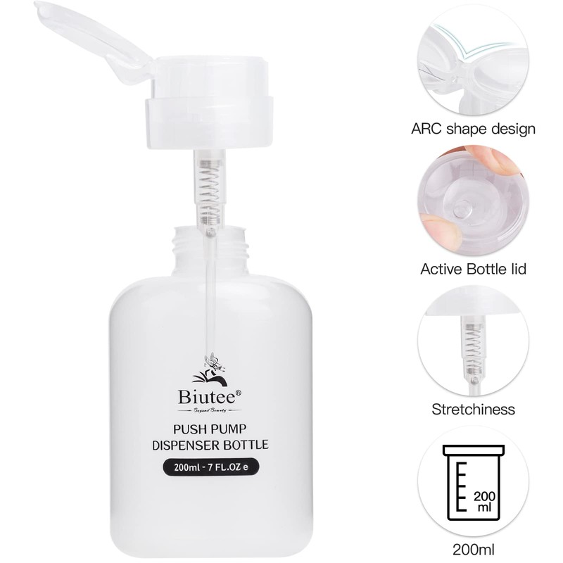 Biutee 200ml Empty Pump Bottle Nail Cleaner Bottle Pump Dispenser