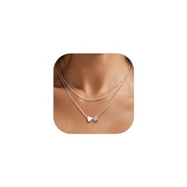 PROSTEEL Initial Letter M Necklace for Women Valentines Gift Silver Cute Heart Pendant Layered Chain Necklaces Jewelry