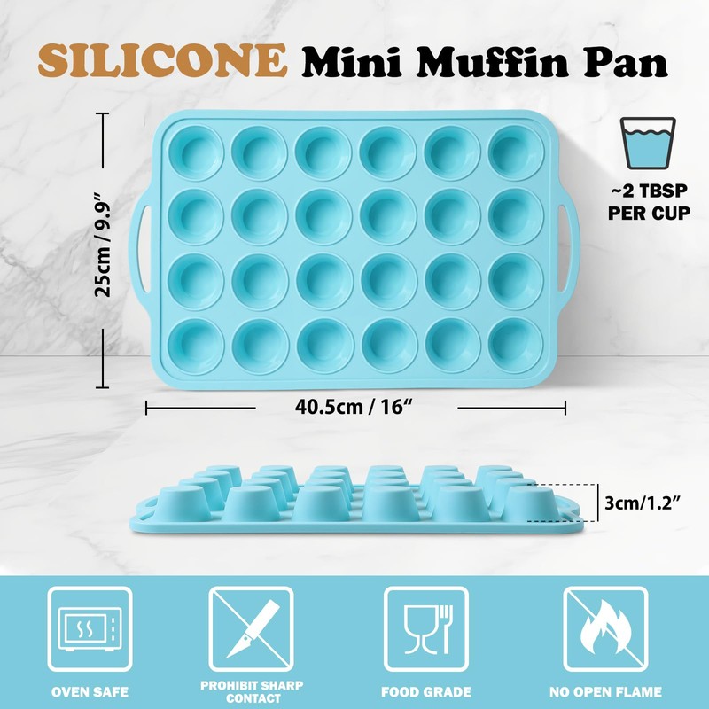 Silicone Mini Muffin Pan with Frame: Nonstick 24 Muffin Tins