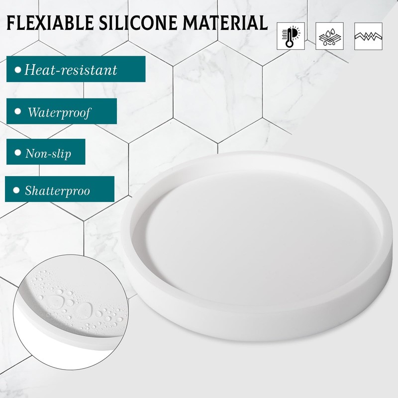 Silicone Bathroom Tray Round Vanity Tray Decorative Soap Holder Kitchen