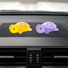 DUSCOKE 2PCS Cute Tortoise Car Dashboard Ornament, Luminous Turtle Auto Rear View Accessories, Mini Resin Figurine Center Console Decoration for Car Interior, Home, Desk, Garden (Purple/Yellow)