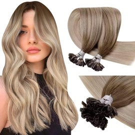 LaaVoo U Tip Hair Extensions Human Hair Ombre Light Brown to Ash Blonde with Platinum Blonde K Tip Human Hair Extensions Balayage Blonde Keratin Tip Hair extensions 14Inch 1g/1s 50g