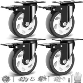 4 Inch Heavy Duty Caster Wheels 2200Lbs, Swivel Casters Set of 4 with Safety Locking, Industrial Plate Caster Wheels for Furniture, Cart, Workbench(Free Screws and Spanner)